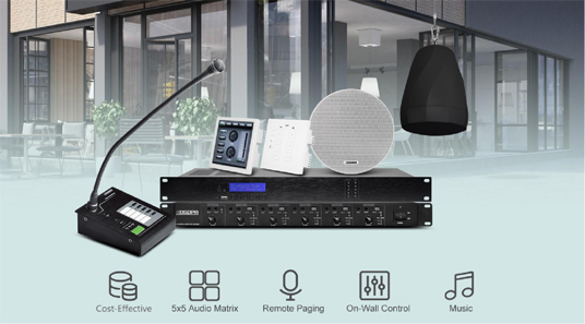 MAG505 Digital 5 × 5 Sistema PA de matriz de audio para restaurantes