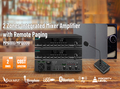 Amplificador mezclador integrado de 2 zonas con MP600U/MP1000U de localización remota