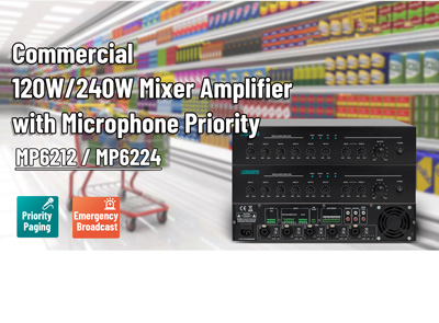Amplificador mezclador comercial de 120W/240W con prioridad de micrófono MP6212/ MP6224