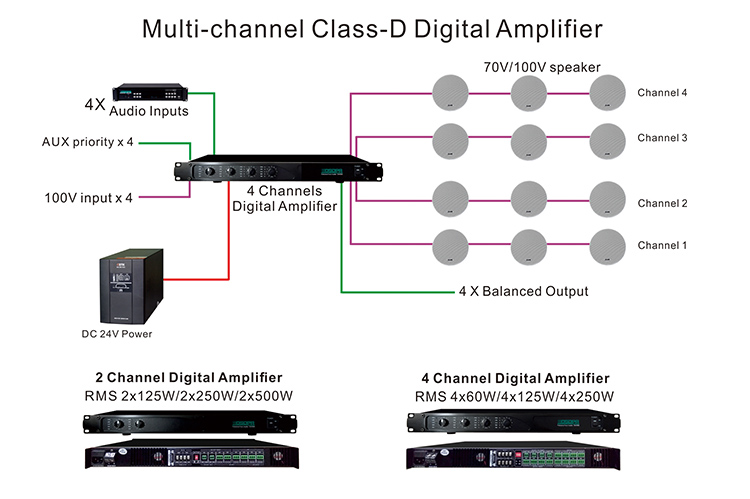 DA2250 125W-500W 2 canales de amplificador de potencia digital de clase D