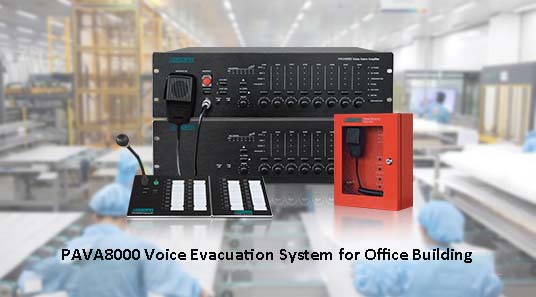 Sistema de evacuación de voz PAVA8000 para edificio de oficinas