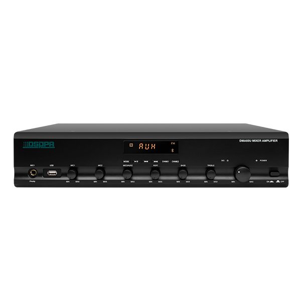 Amplificador mezclador digital DMA60U 60W con USB /Bluetooth /FM/Chime/Sirena/4 Mic (con PP y DC24V)